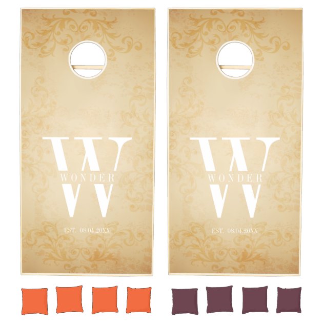 Wedding Newly Wed Monogram Rustic Holiday Cornhole Set