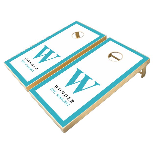 Wedding Newly Wed Monogram Strong cyan Cornhole Set