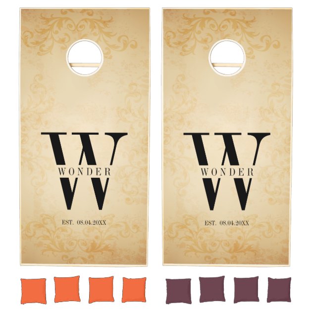 Wedding Newly Wed Monogram Swirl Holiday Cornhole Set