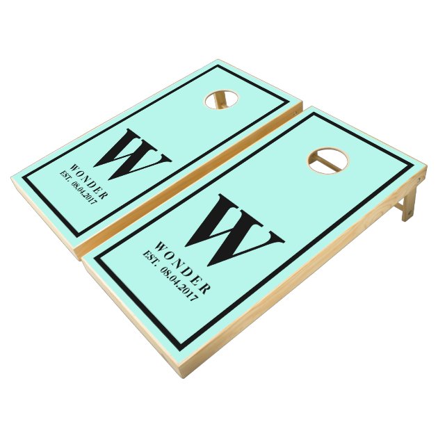 Wedding Newly Wed Monogram Very soft cyan Cornhole Set