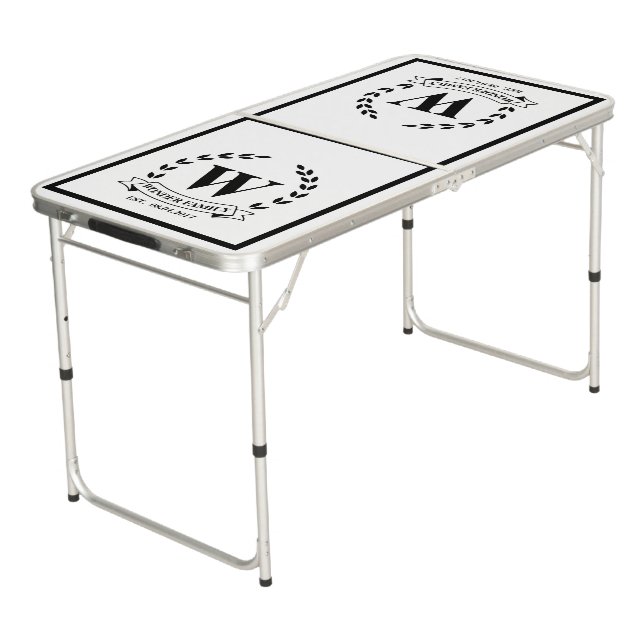 Wedding Newly Weds Game Monogrammed Beer Pong Table (Angled)