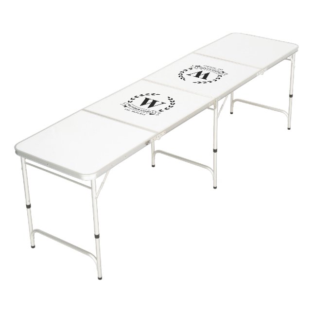 Wedding Newly Weds Stylish Logo Monogram Beer Pong Table (Angled)