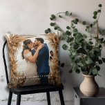 Wedding Newlywed Couple Keepsake Throw Pillow<br><div class="desc">A modern romantic wedding photo keepsake throw pillow with your names and wedding date. Simple minimalist wedding memento,  with a lush earthy boho background. Add your own creative photo and background. There is nothing like that first kiss after being pronounced man and wife.</div>