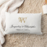 Wedding Newlywed Gift White Gold Monogram Keepsake Lumbar Pillow at Zazzle