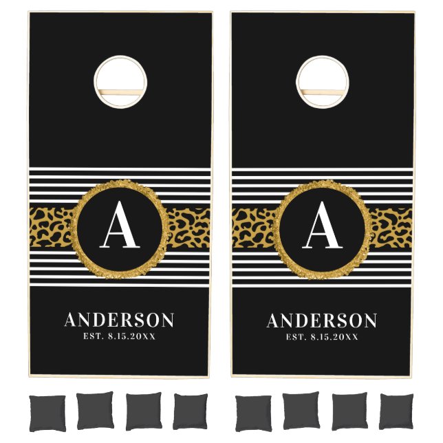 Wedding Newlywed Monogram Black White Cornhole Set (Set)