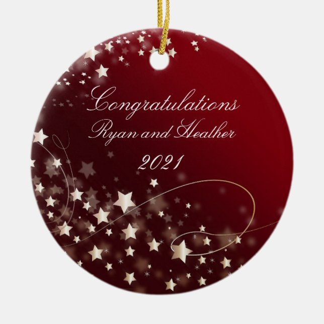 Wedding Newlyweds Engagement New Home Red Ceramic Ornament (Front)