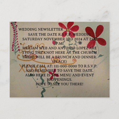 WEDDING NEWSLETTER Postcard