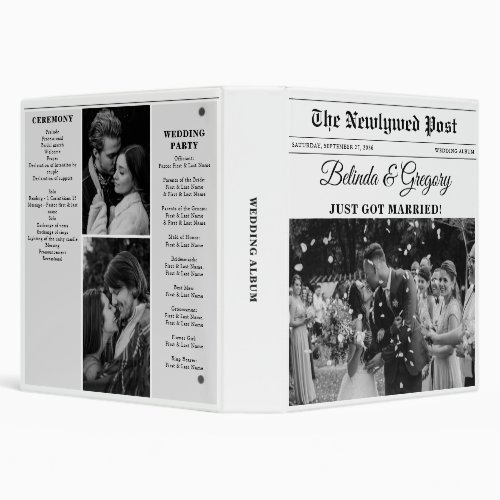 Wedding Newspaper Fun Black  White Photo Album 3 Ring Binder