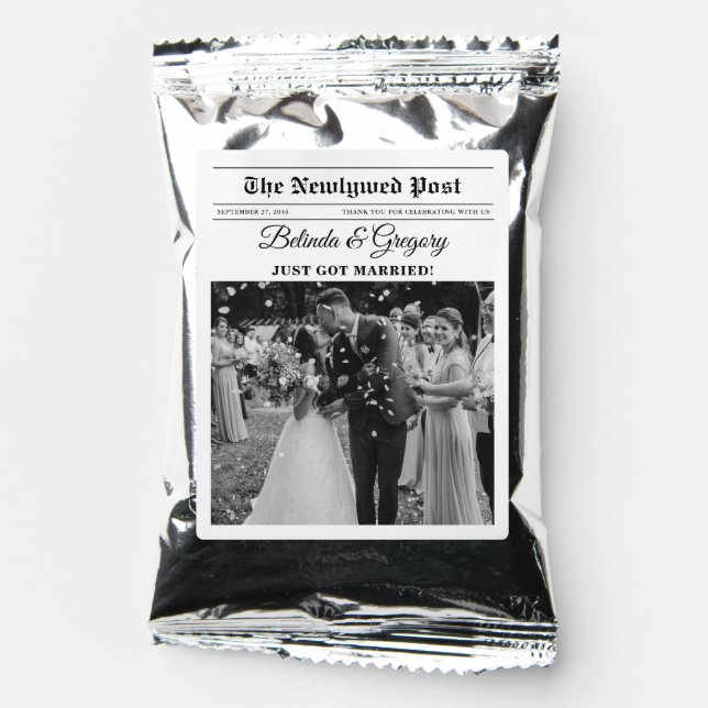 Wedding Newspaper Fun Black & White Photo Favor Coffee Drink Mix (Front)