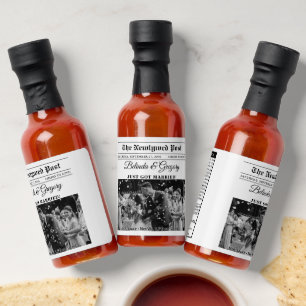 Wedding Newspaper Fun Black & White Photo Favor Hot Sauces