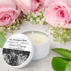 Wedding Newspaper Fun Black & White Photo Favor Mini Candle Favors