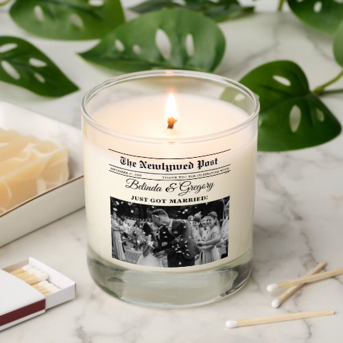 Wedding Newspaper Fun Black  White Photo Favor Scented Candle