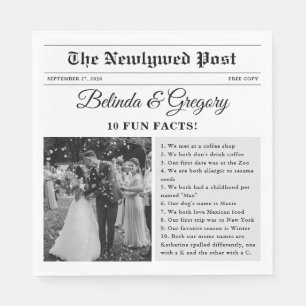 Wedding Newspaper Fun Black White Photo Fun Facts Napkins