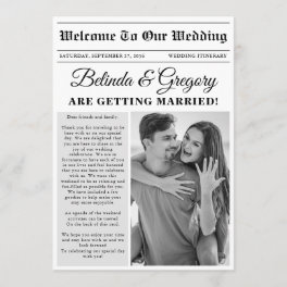 Wedding Newspaper Fun Black White Photo Itinerary Program