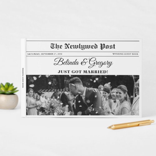 Wedding Newspaper Fun Black  White Photo Keepsake Guest Book