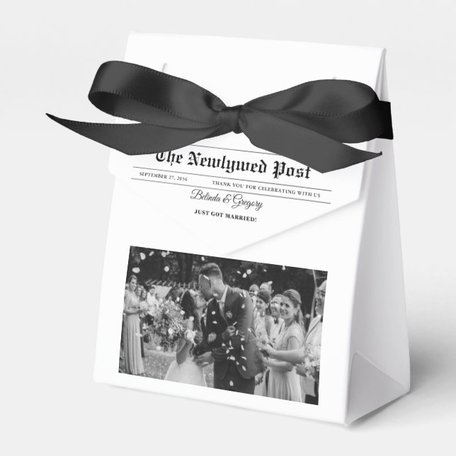 Wedding Newspaper Fun Black & White Photo Wedding  Favor Boxes (Front Side)