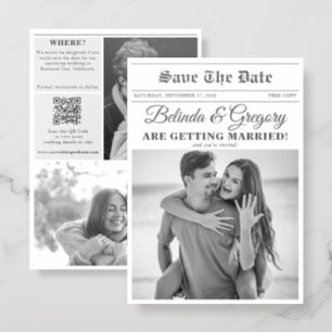 Wedding Newspaper Fun Black & White Photo Wedding Letterpress Photo Cards