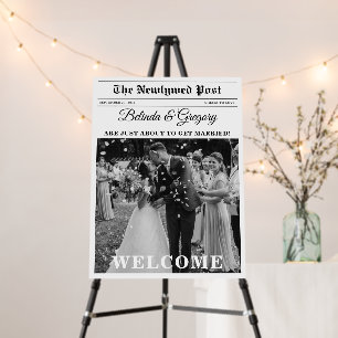 Wedding Newspaper Fun Black & White Photo Welcome Foam Board