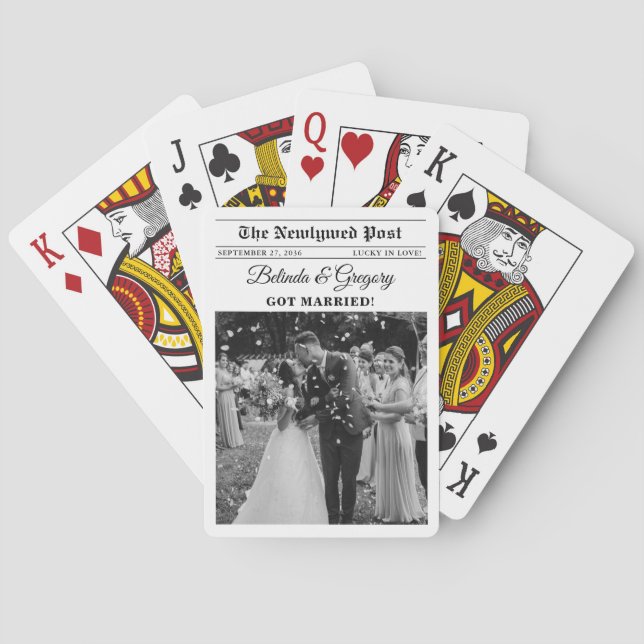 Wedding Newspaper Fun Black & White Wedding Favor Poker Cards (Back)