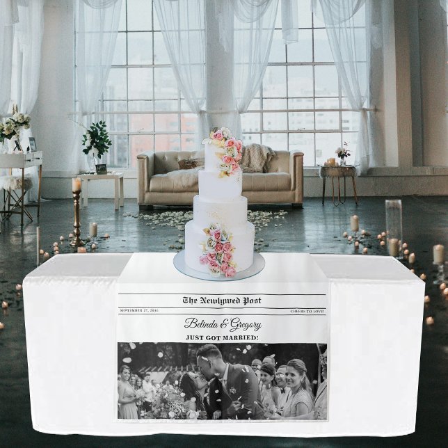 Wedding Newspaper Fun Photo Table Runner Sign Tapestry (Wedding Newspaper Fun Photo Table Runner Sign Tapestry)