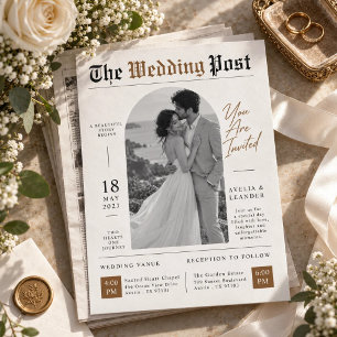 Wedding Newspaper Luxury Black & White Photo Invitation