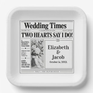 Wedding Newspaper Print Paper Plates
