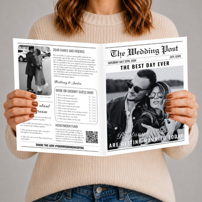 Wedding Newspaper Program Classic Black & White  (wedding newspaper program)