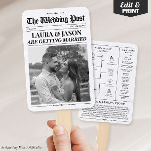 Wedding Newspaper with Timeline, Wedding Programs Hand Fan
