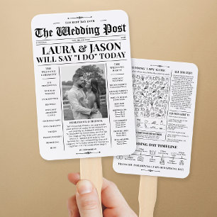 Wedding Newspaper with Timeline, Wedding Programs Hand Fan