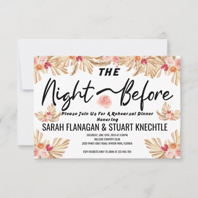 Wedding Night Before, Pampas Grass Boho  Invitation (Front)