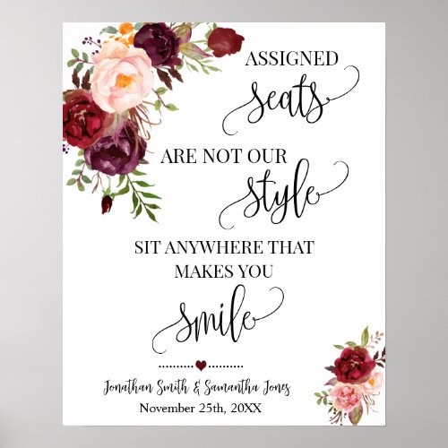 Wedding No Assigned Seats Sit Anywhere Marsala Poster