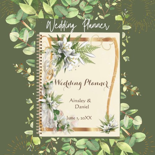 Wedding Notebook White Lillies  Gold Personalized