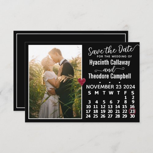 Wedding November 2024 Calendar Custom Photo Black Save The Date
