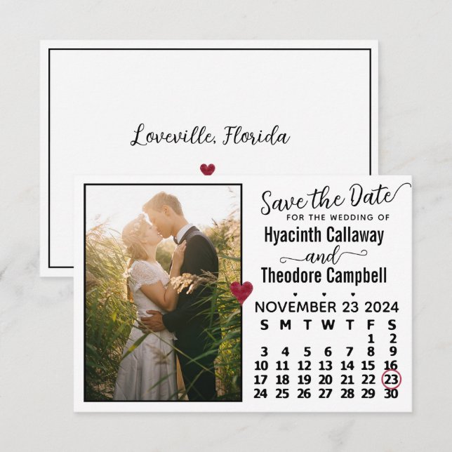 Wedding November 2024 Calendar Custom Photo White Save The Date (Front/Back)