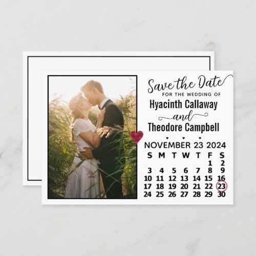 Wedding November 2024 Calendar Custom Photo White Save The Date
