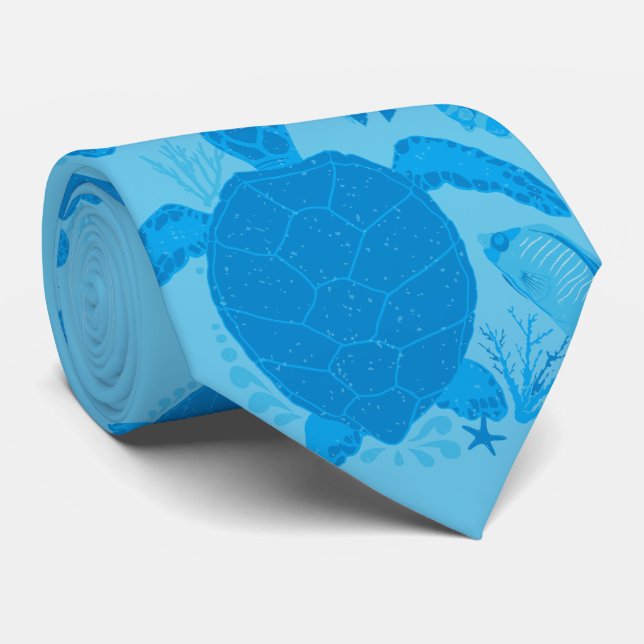 Wedding Ocean Blue Marine Wildlife Designer Neck Tie (Rolled)