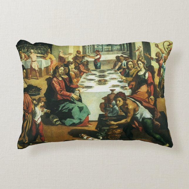Wedding of Cana by Andrea Boscoli, Renaissance Art Accent Pillow (Front)