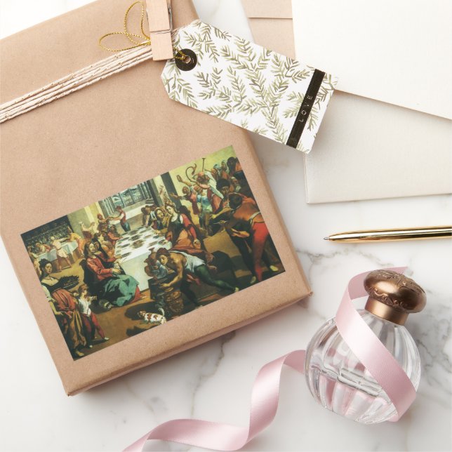 Wedding of Cana by Andrea Boscoli, Renaissance Art Rectangular Sticker (Gifting)