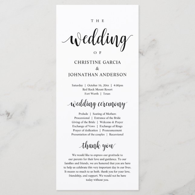 Wedding of, Modern Wedding Ceremony Program (Front)