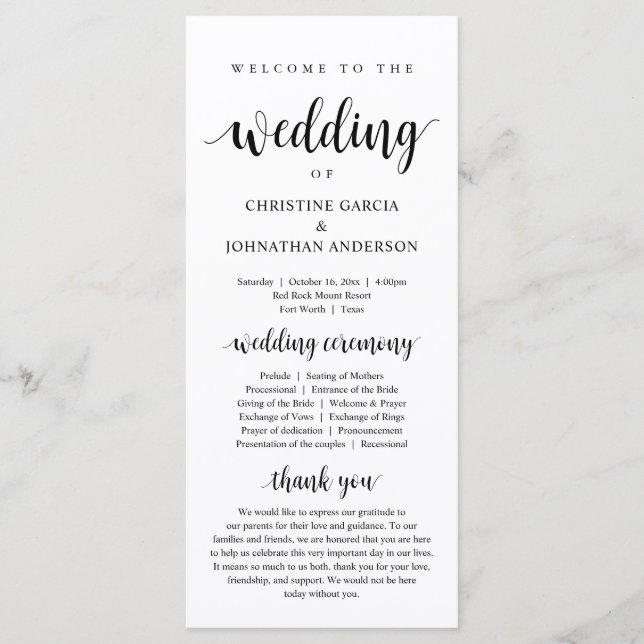 Wedding of, Modern Wedding Ceremony Program (Front)