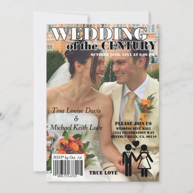 Wedding Of The Century Black White Magazine Cover Invitation (Front)