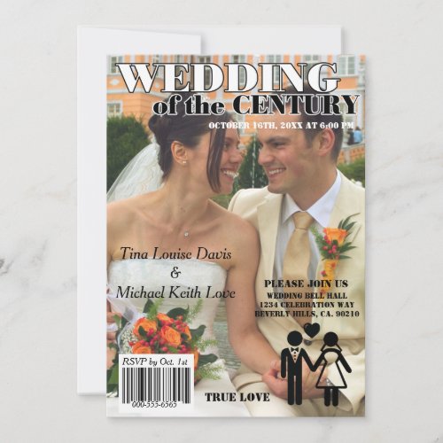 Wedding Of The Century Black White Magazine Cover Invitation