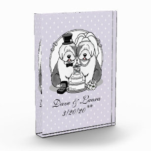 Wedding Old English Sheepdogs Bride Groom Gray 1 Acrylic Award