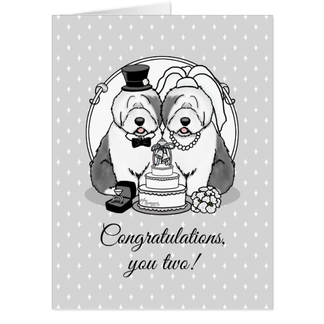 Wedding Old English Sheepdogs Bride Groom Gray 1 Card (Front)