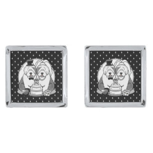Wedding Old English Sheepdogs Bride Groom Gray 1 Cufflinks