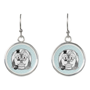 Wedding Old English Sheepdogs Bride Groom Gray 1 Earrings