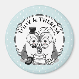 Wedding Old English Sheepdogs Bride Groom Gray 1 Magnet