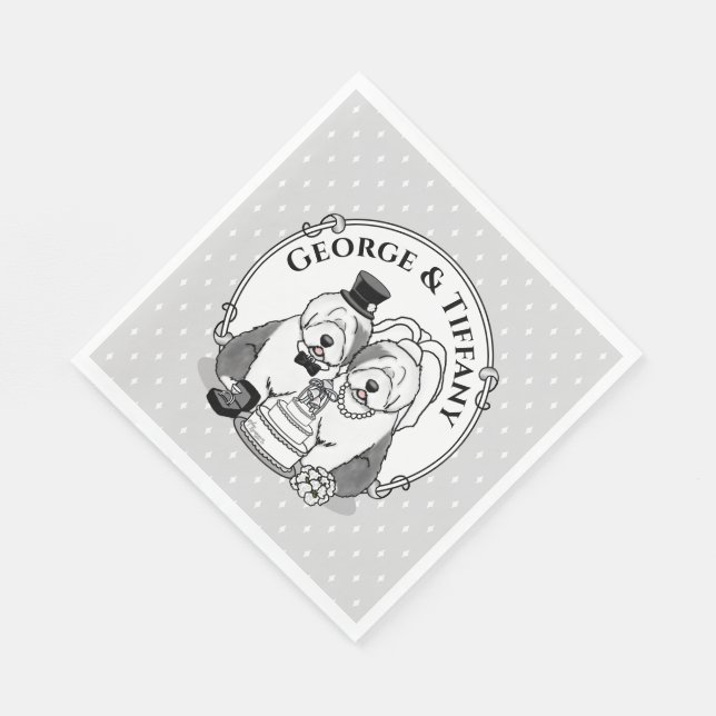 Wedding Old English Sheepdogs Bride Groom Gray 1 Napkins (Corner)