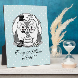 Wedding Old English Sheepdogs Bride Groom Gray 1 Plaque