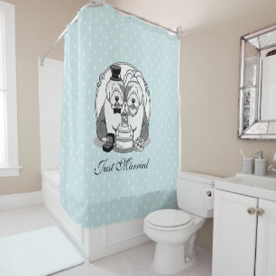 Wedding Old English Sheepdogs Bride Groom Gray 1 Shower Curtain